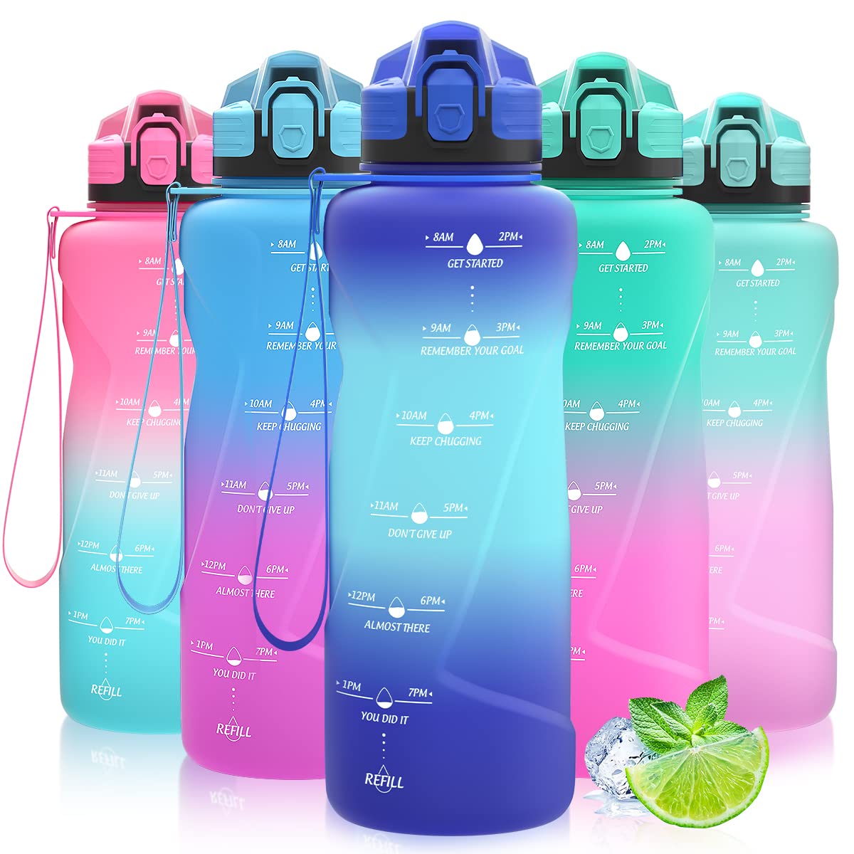 Coolfel Motivational Water Bottle with Time Markings, 1.5l 1l Sports Water Bottle 700ml 500ml Kids Water Bottles, BPA Free Tritan Leakproof Reusable Drink Bottle for Gym, School, Running
