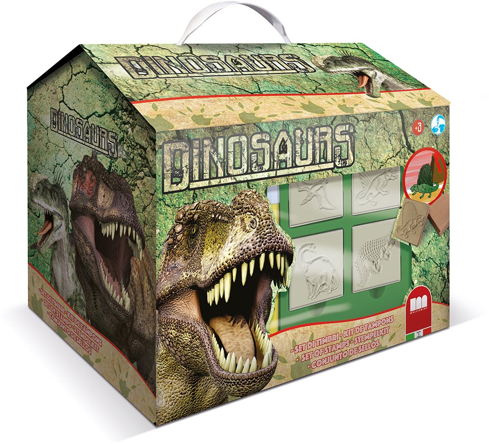 Multiprint Tiny House 7 Stamps for Kids Dinosauri, 100% Made in Italy, Personalized Stamps for Children, in Wood and Natural Rubber, Non-toxic Washable Ink, Gift Idea, art.09220