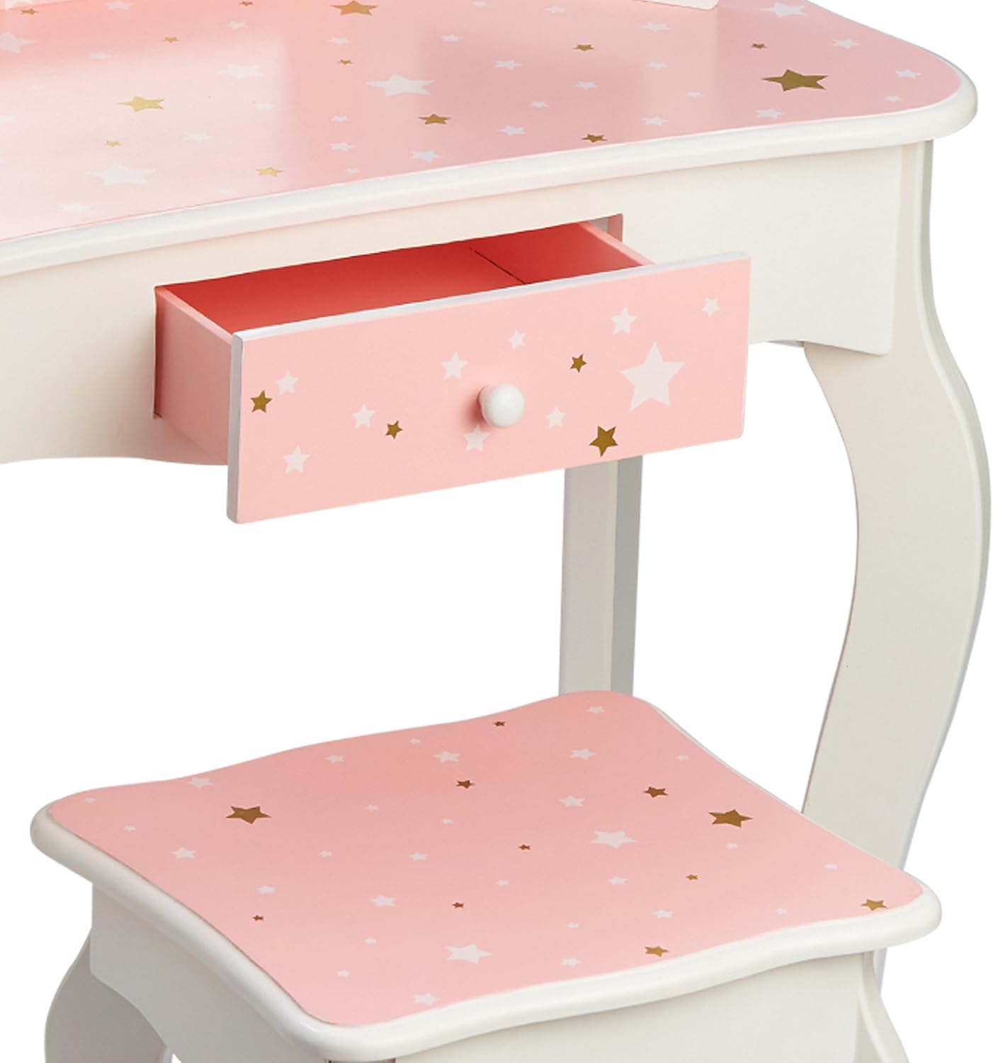 Teamson Kids Princess Gisele Twinkle Star Print 2-Piece Kids Wooden Play Vanity Set including Vanity Table, Tri-Fold Mirror - Image 5