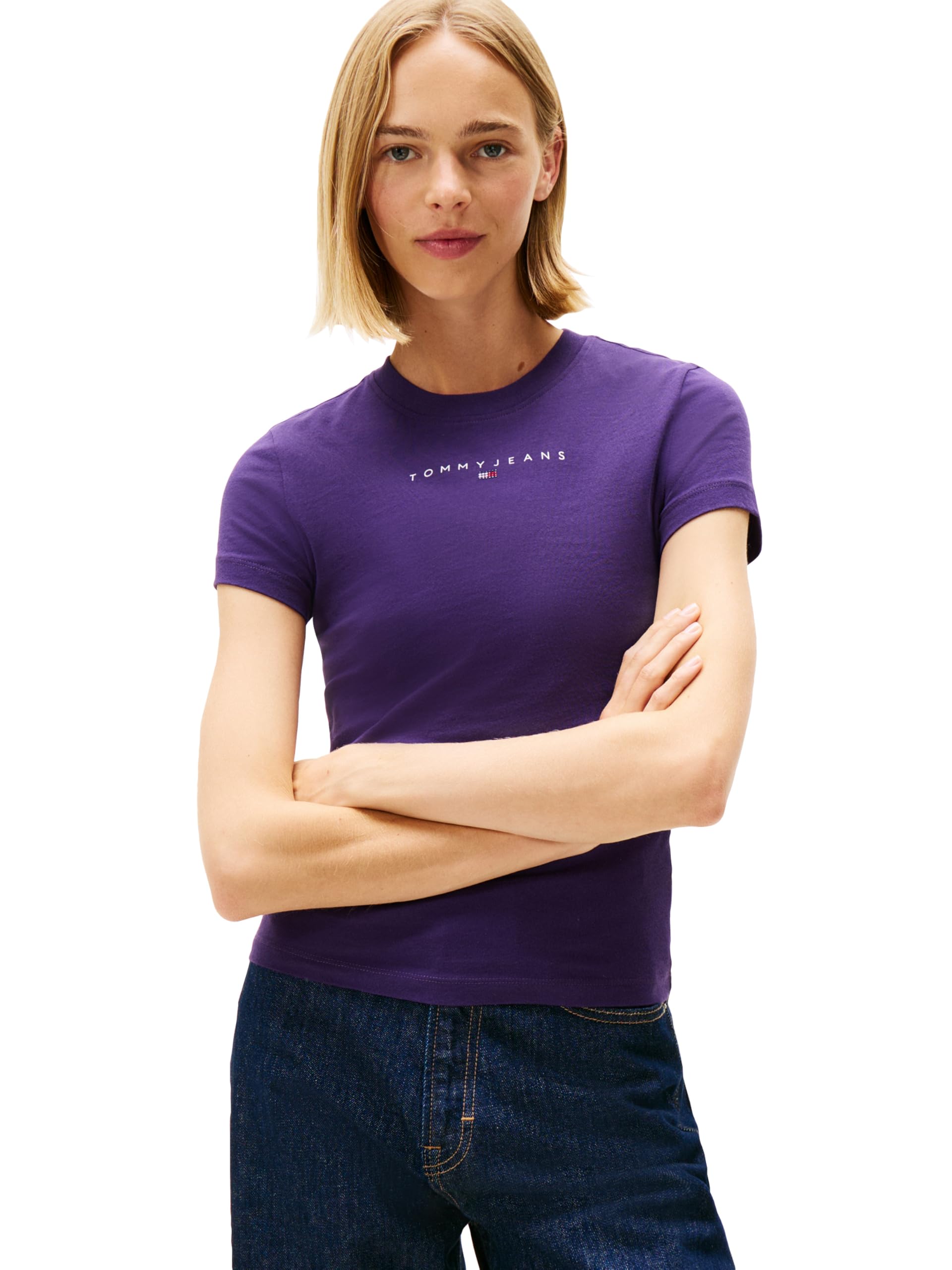 Tommy Jeans Womens Slim Bling Tee, Nocturnal Purple X-Small