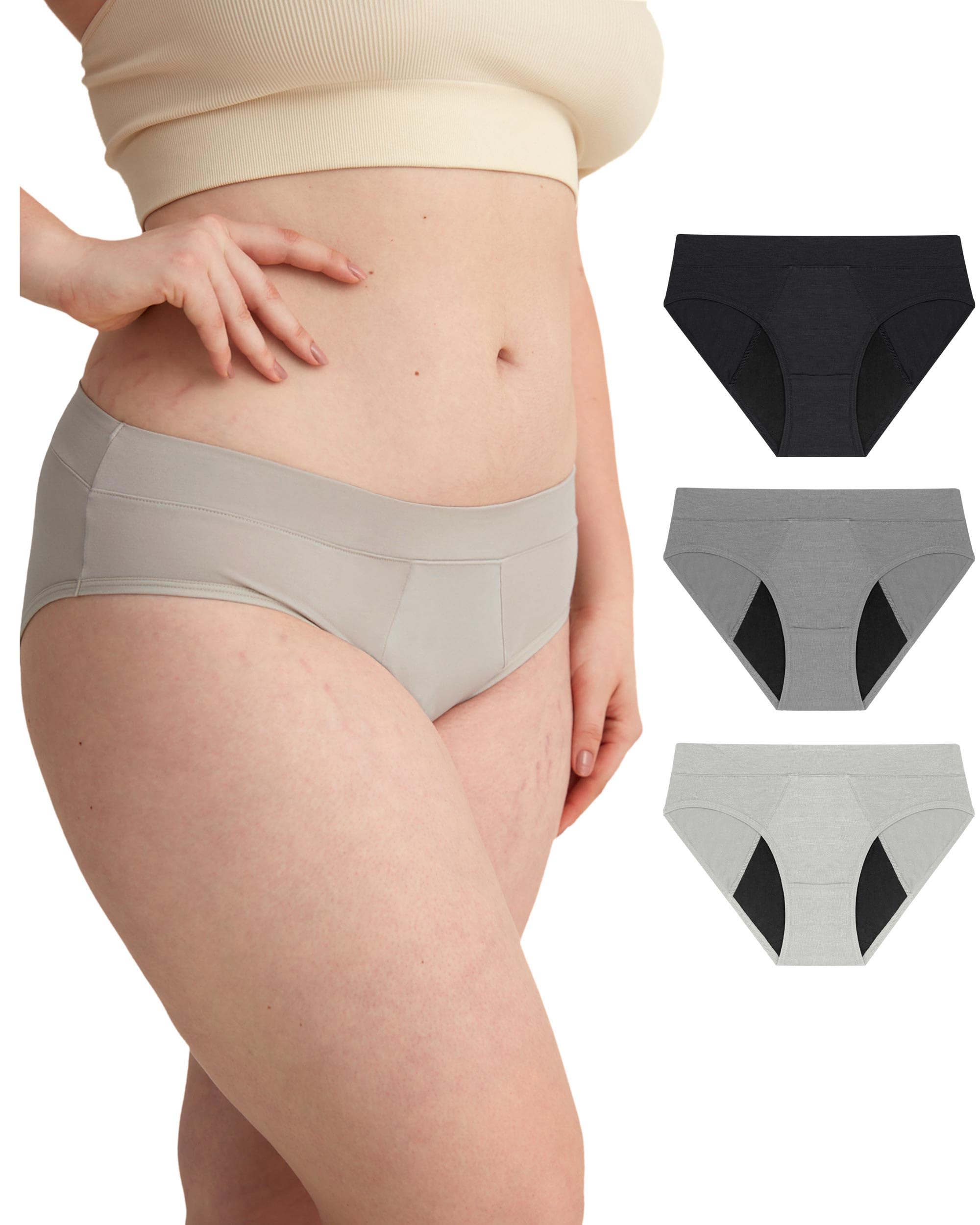 Neione Period Pants for Women Light Moderate Heavy Flow Absorbency Menstrual Underwear Breathable Leak Proof Panty Pack of 3 Zen L