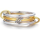 SOLOLIKE Interlocked Stackable Rings for Women: 925 Sterling Silver Gold Multi Interlocking 3 Ring Set - Waterproof Non Tarnish Stacking Connected Band Rings