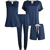 Lucky Brand Women's Pajama Set - 4 Piece Sleep Shirt, Tank Top, Pajama Pants, Lounge Shorts (S-XL)