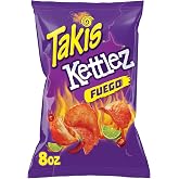 Takis Fuego Kettlez Kettle-Cooked Potato Chips, 8oz Bag | Sharing Size Individual Bag, Extremely Spicy Hot Chili Pepper &amp; Lime Flavor, Hot &amp; Spicy Chips for Snacking and Lunches