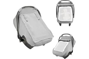 Baby Car Seat Cover, Infant Car Seat Cover for Boys Girls, Extra Large Mesh Window, Breathable Muslin Cotton, Lightweight Inf