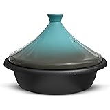 Kook Moroccan Tagine, Enameled Cast Iron Cooking Pot, Tajine with Ceramic Cone-Shaped Closed Lid, 3.3 QT (Stone Blue)