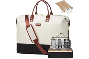 LOVEVOOK Travel Bags for Women, Weekender Bags for Women with 2 Cubes, Personal Item Travel Bag with Shoes Bag, Carry on Overnight Bag, Hospital Bag for Women Labor Delivery, 4 Pcs Set, Beige-Black