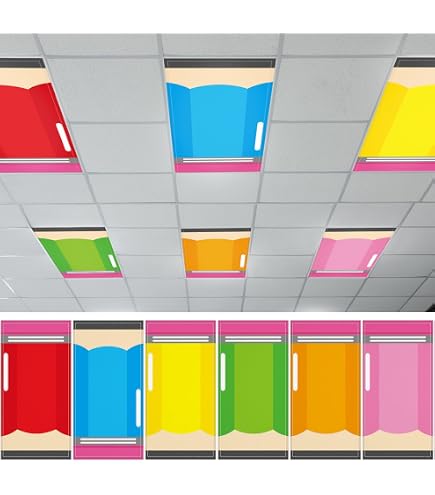 JarThenaAMCS 6-Pack Back To School Light Covers With Magnets – Colorful Composition Design Ceiling Lamp Shade Panels For Classroom, Office, 2 X 3.9 Ft