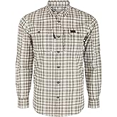 Drake Waterfowl Men's Hunter Creek Window Pane UPF-30 Moisture-Wicking Stretchy Casual Button-Down Long-Sleeve Plaid Shirt, Choclate Chip, Large