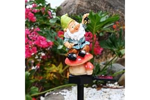 Juliahestia Garden Gnomes Outdoor Decor Solar Lighted Figurines Light up Statue Small Lawn Ornament Yard Stakes Birthday Decorations Gifts