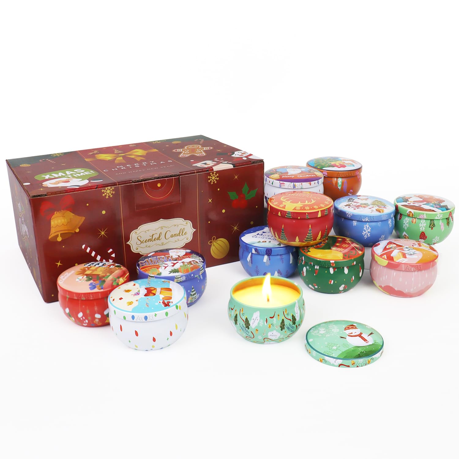 12 PCS Christmas Scented Candles, 2.5OZ Jar Candles, 12 Christmas Fragrances Candle Gift Set for Women, Mom, Grandma, Godmother, Coworker, Teacher