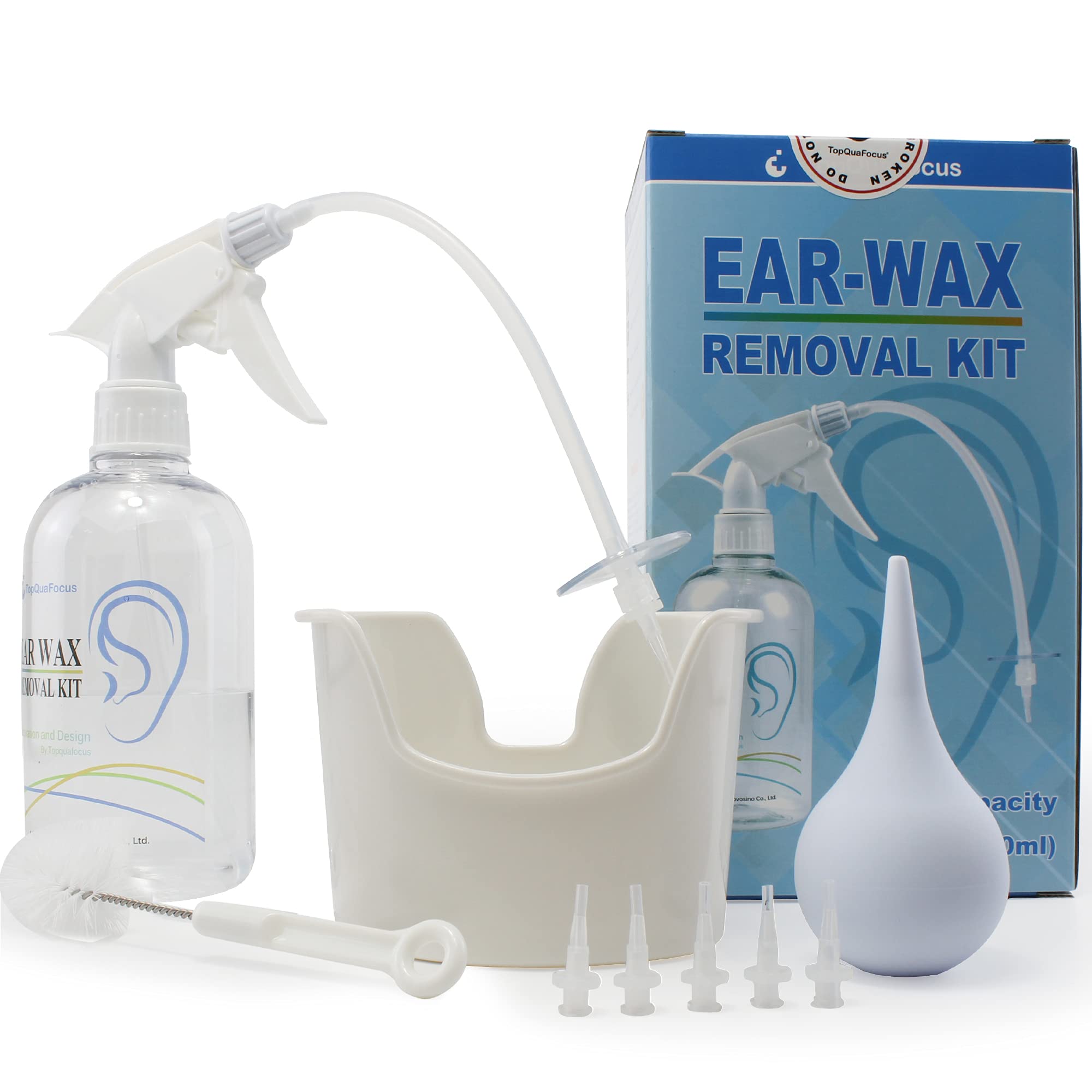 TopQuaFocus Ear Wax Removal Kit - Flexible Cleaning Tips, Ear Flush and Irrigation System for Adults and Kids 500ml(Clear)