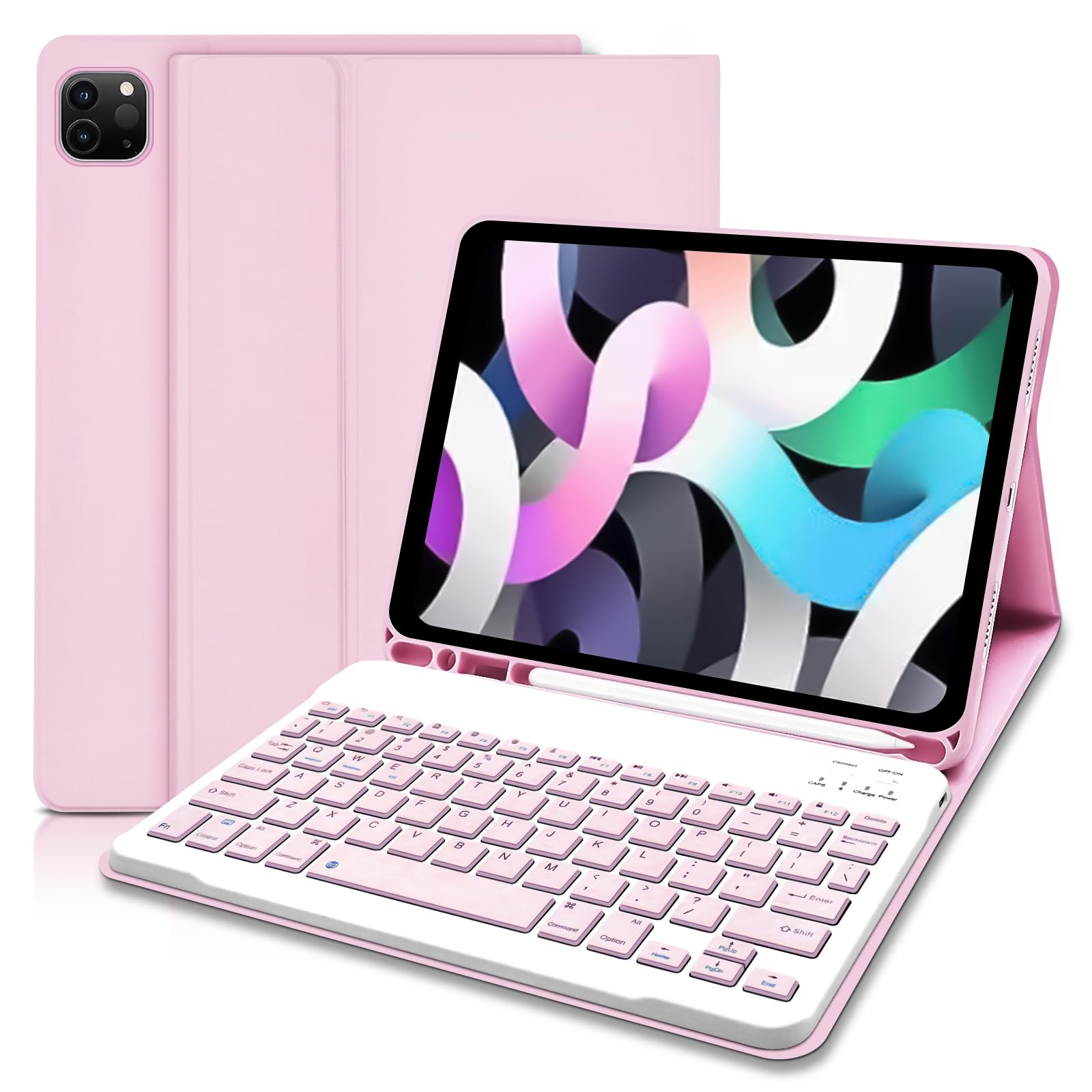 iPad Air 5th Generation Keyboard Case 10.9“2022, Slim Smart Keyboard Case for iPad Air 5th Gen 2022/Air 4th Gen 2020 10.9 Inch/Pro 11 2018, Detachable Wireless Keyboard with Pencil Holder (Pink)