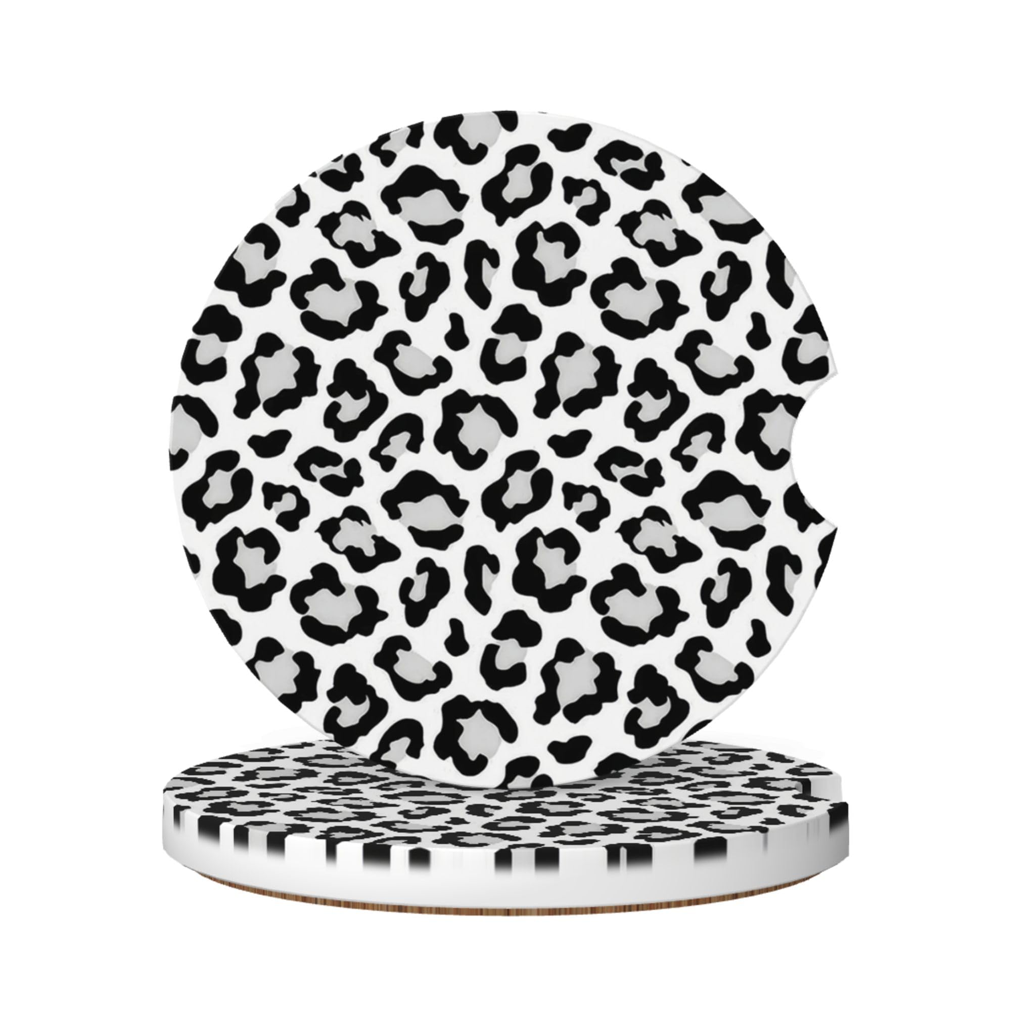 Photo 1 of **MINOR DAMAGE**
Absorbent Car Coasters for Cup Holders, 2 Pack Universal Anti Slip Ceramic Cup Coaster for Women Men 2.56 Inch Car Interior Accessories - White Grey Leopard 004