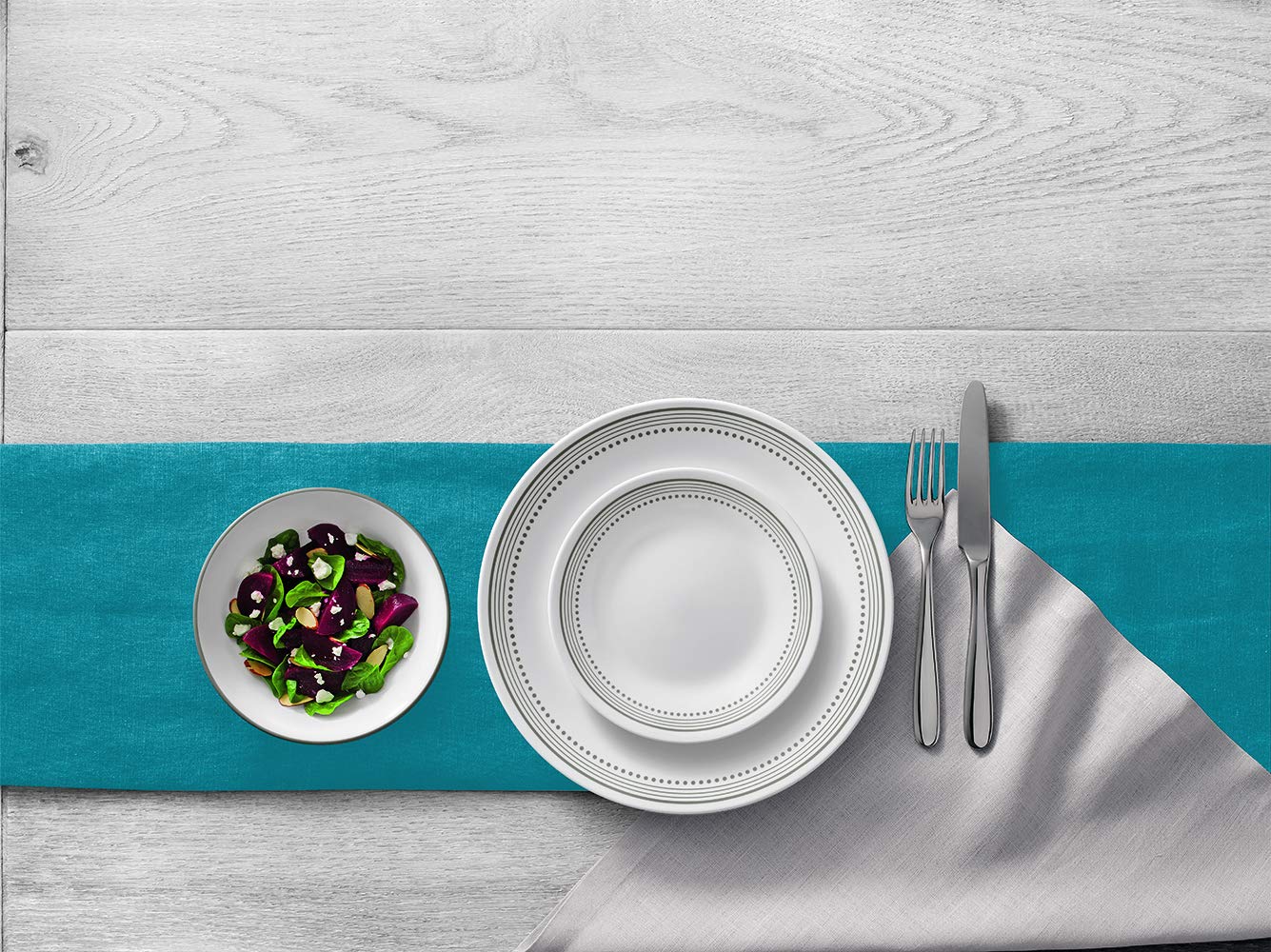 Corelle Vitrelle 18-Piece Service for 6 Dinnerware Set Triple Layer Glass and Chip Resistant, Lightweight Round Plates and Bowls Set, Mystic Gray