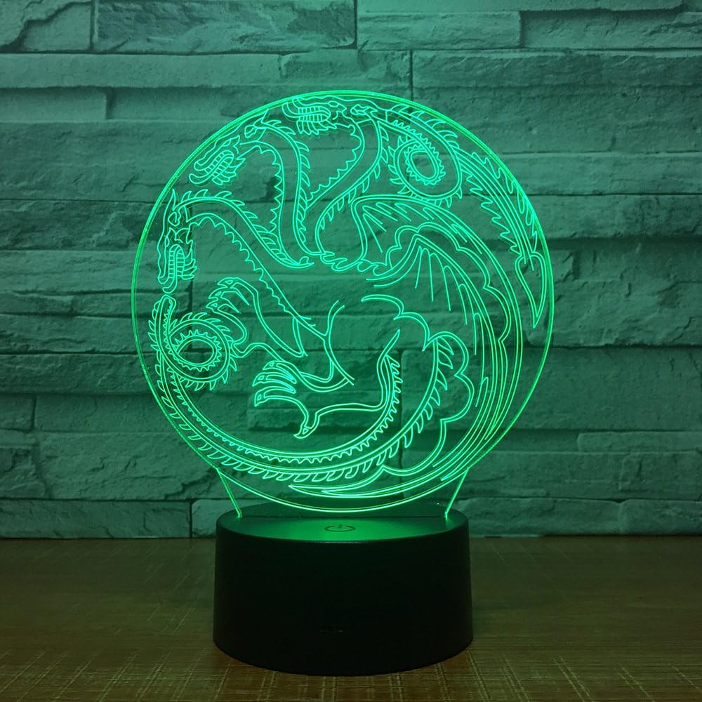 3D Illusion Lamp,Dragon Totem LED Light Game of Throne , Souvenir Laser Engraving 3D Acrylic Night lamp with , 7 Colors Touch Remote Control