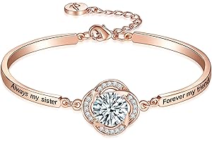 Aihitero Mother's Day ‘Badass Sister’ Gift, ‘Always My Sister Forever My Friend’ Bangle Bracelet, ‘Not Sisters by Blood But Sisters by Heart’ Women Jewelry Present from Brother BFF