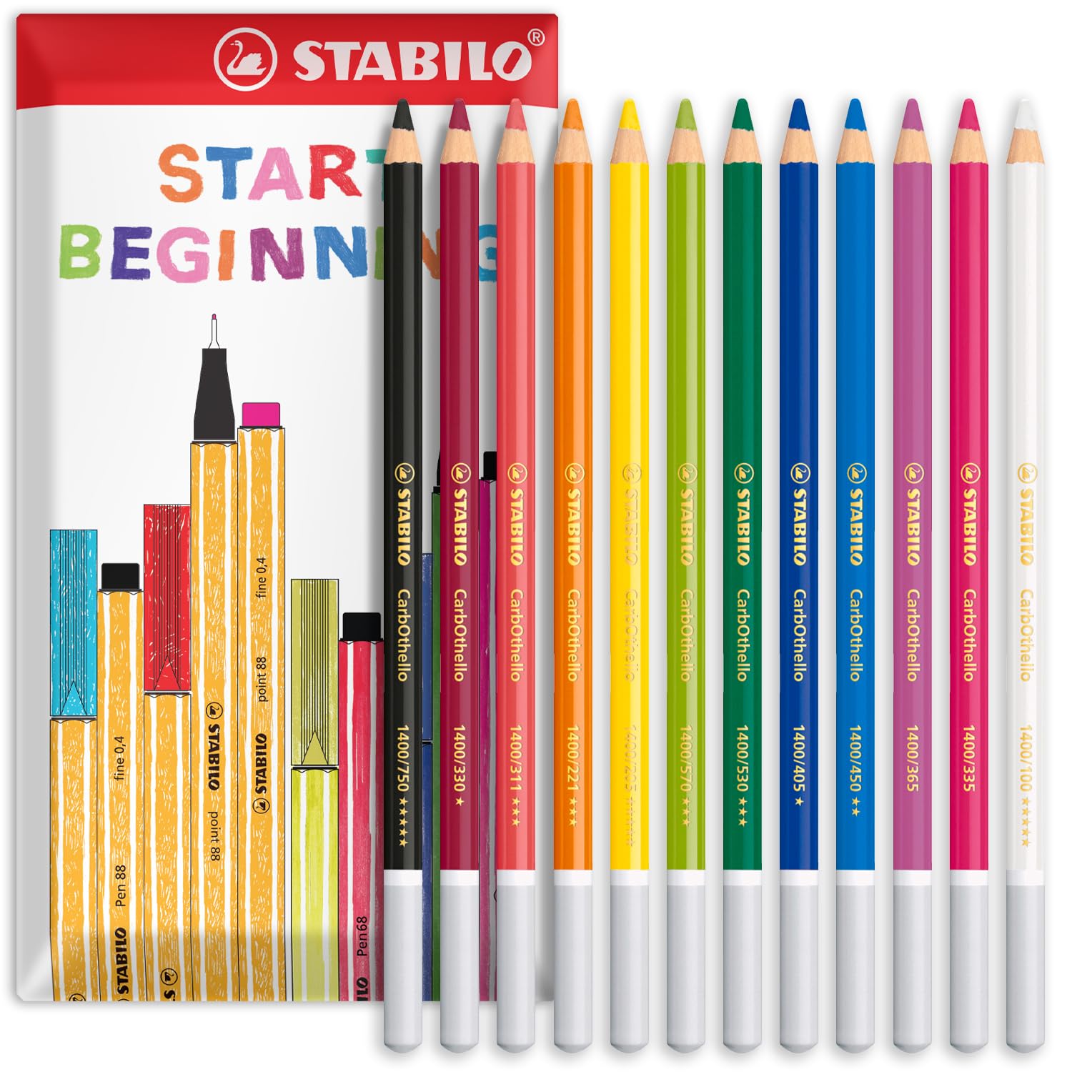 STABILO Chalk-Pastel Pencil CarbOthello - Pack of 12 - Essential Tones in Envelope Gift Packaging