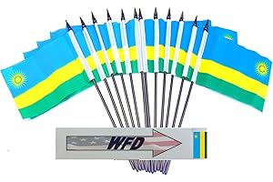 WORLD FLAGS DIRECT Pack of 12 4"x6" International Polyester Miniature Office Desk & Little Table Flags, 1 Dozen Country 4x6 Small Mini Hand Waving Stick Flags (Rwanda Miniature Flags)