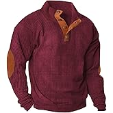 Lexiart Men's Casual Corduroy Sweatshirt Long Sleeve Thermal Stand Collar Button Pullover Sweatshirts