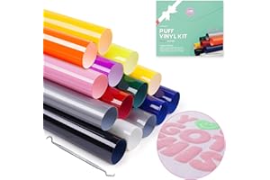 GO2CRAFT 3D Puff Vinyl Heat Transfer, 14 Sheets Easy to Weed & Good Adhesion 12x10'' Iron on Puff Vinyl with Weed Tool, Easy to Cut Perfect Transfer Washable Puffy HTV Vinyl for Heat Press, T-Shirts