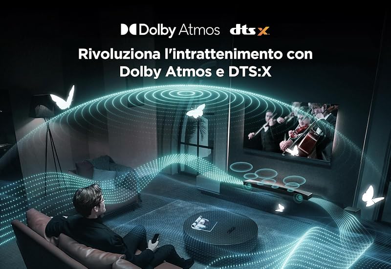 Q75H 5.1.2 ch soundbar per TV, 620 Watt, Home theater, Cinema Surround, Sound Expansion, Dolby Atmos, DTS:X, HDMI eARC, Bluetooth 5.1, un telecomando, USB, Ottico, Montaggio a parete possibile