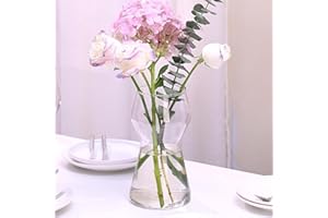 NISOGER 8 inch Clear Glass Flower Vases for Decor, Glass Vase Decorative Home Indoor Desk Decoration for Home Décor, Hydroponic Vase for Living Room Wedding Table Centerpieces Office Housewarming Gift (Clear)