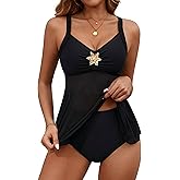 BMJL Womens Mesh Tankini Set with Ruched Bust Flowy Elegant Tummy Control Swimsuit Supportive Two Piece Bathing Suit