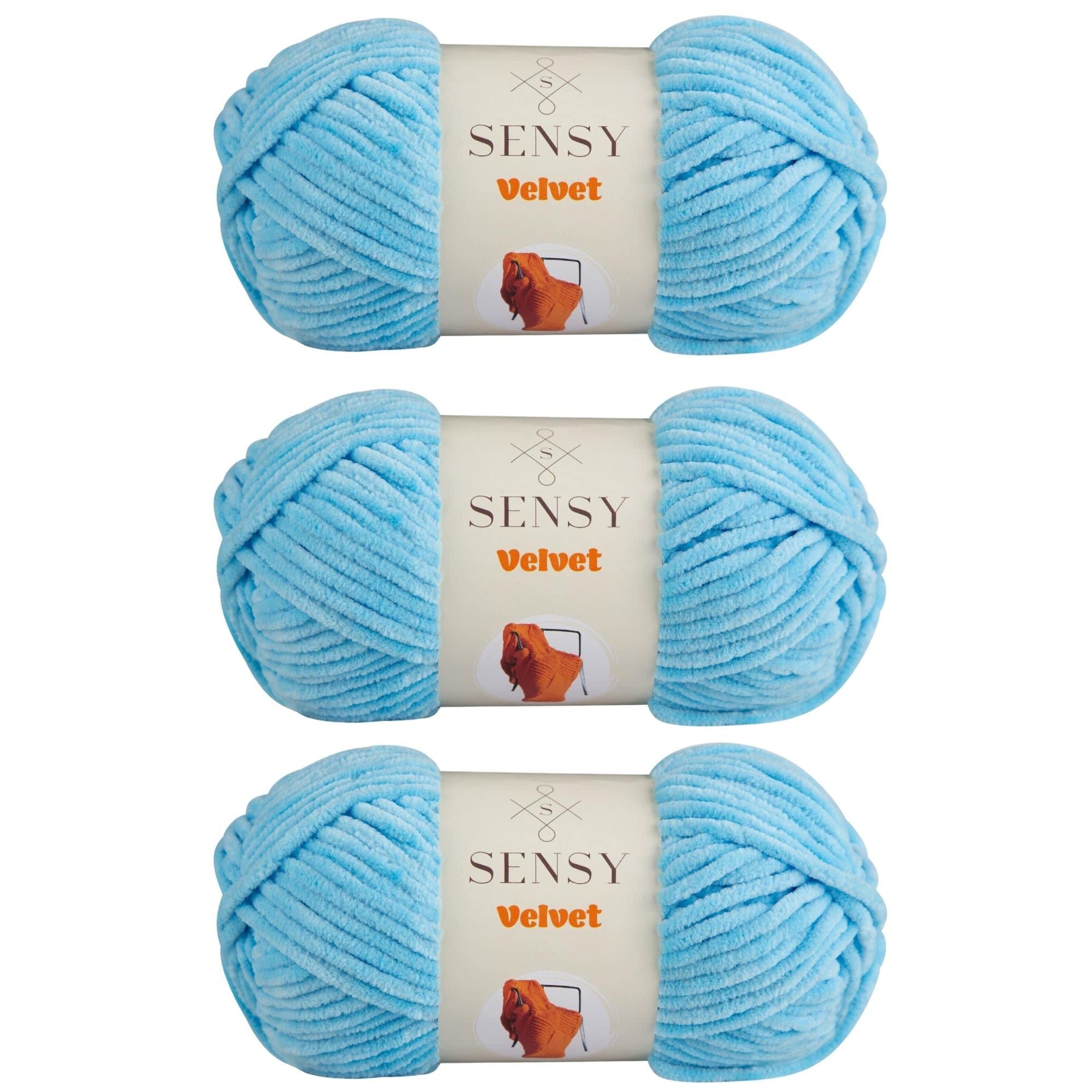 3 Skeins of Sensy Velvet Yarn for Crocheting, Baby Blanket Yarn, Chenille Yarn, Amigurumi Yarn, 3.5 oz, 132 Yards, Gauge 5 Bulky (Baby Blue)