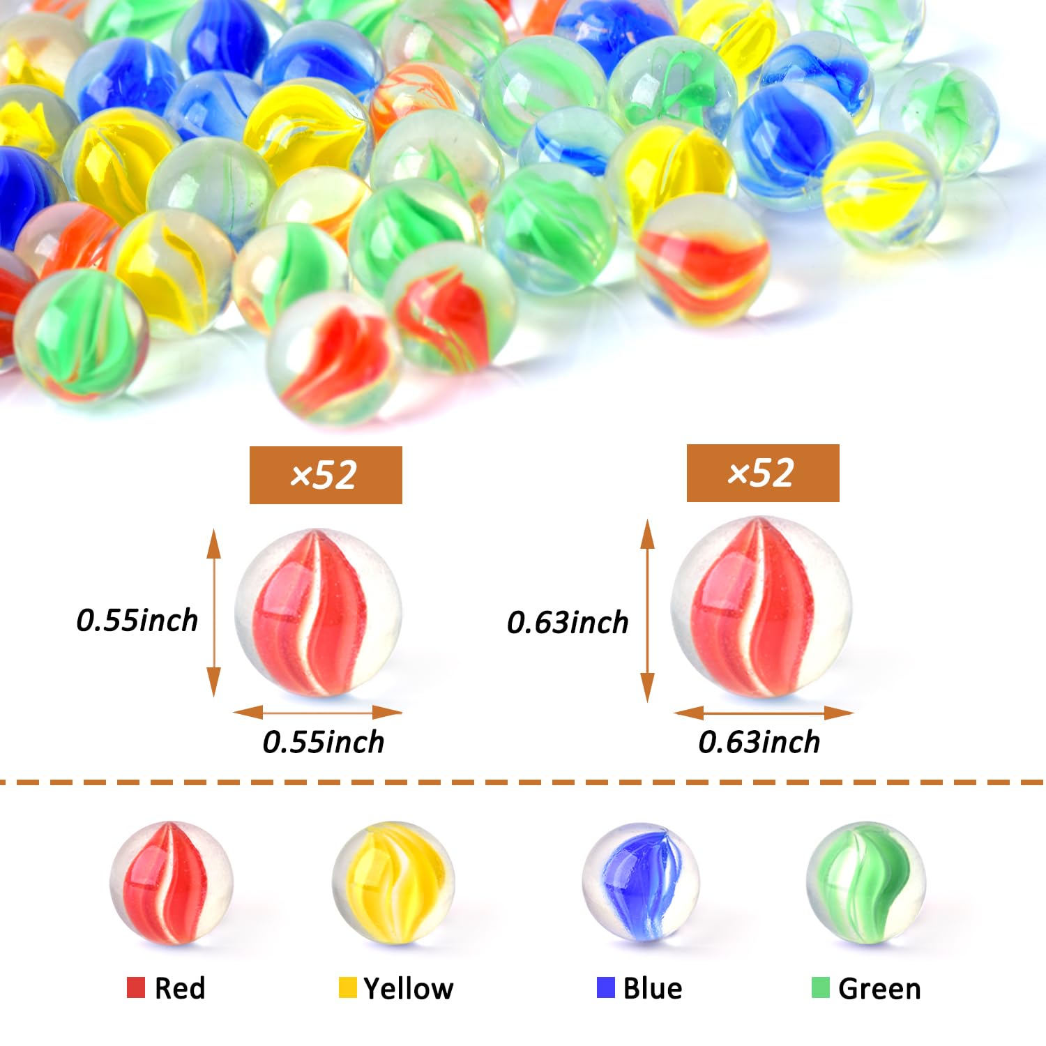 104PCS Colorful Marbles Bulk Clear Marbles Colorful Glass Marbles Marbles for Kids Cat Eyes Round Marbles Toy for Kids Marble Games DIY and Home Decoration