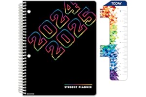 Global Datebooks Dated Middle School or High School Student Planner for Academic Year 2024-2025 includes Ruler/Bookmark and Planning Stickers (Matrix Style - 7"x9" - Black Rainbow Numbers)
