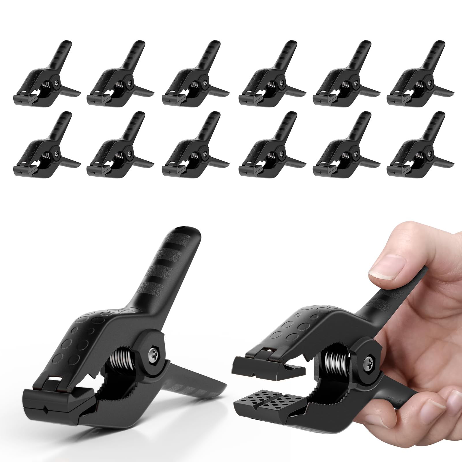EMART Spring Clamps 12 Pack, Heavy Duty Photography Backdrop Clips 4.5 inch for Photo Booth, Muslin, Paper, Photo Background Support, Studio-Black