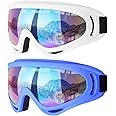 COOLOO Ski Goggles, 2 Pack Snow Goggles Snowboard Goggles for Men Women Kids - UV Protection Foam Anti-Scratch Dustproof