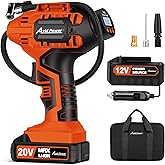 Avid Power Tire Inflator Portable Air Compressor, 20V Cordless Rechargeable Battery Tire Pump w/ 12V Car Power Adapter, Digital Pressure Gauge, Auto Air Pump for Many Inflatables (Orange)