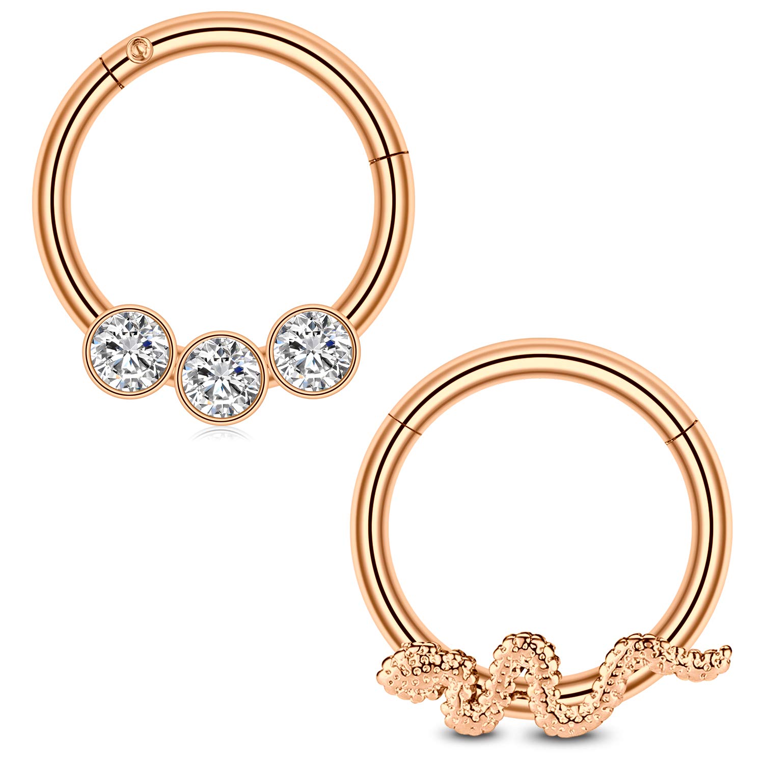 Mayhoop 16G 10mm Helix Tragus Earrings Hoop Snake Septum Rings Septum Piercing Steel Clicker Rings Daith Piercing Surgical Stainless Women Men Body Piercing Jewelry Rose Gold 2 Pcs