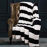 NTBAY Flannel Throw Blanket, Super Soft with Black and White Stripe (51"x68")
