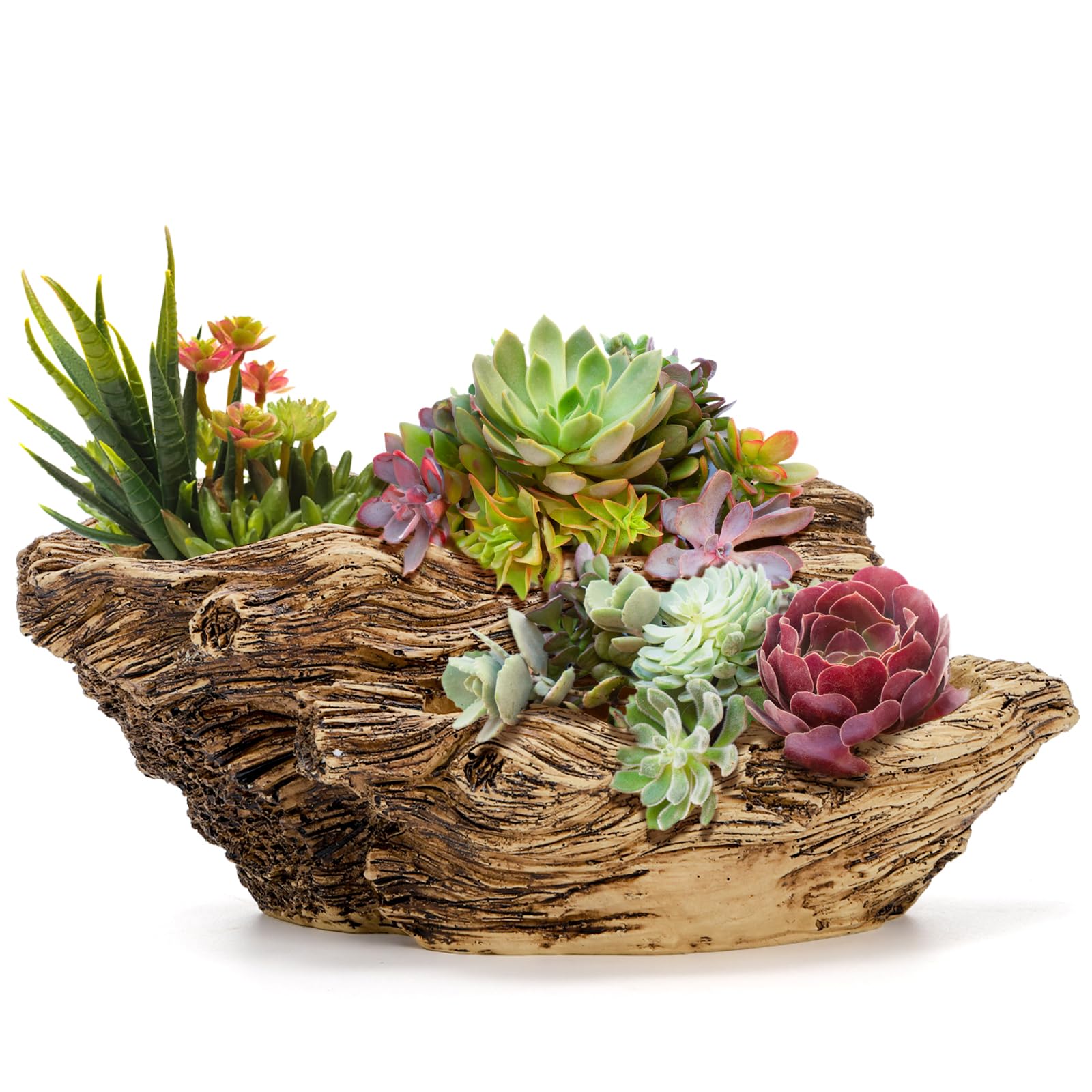 View 1 of **DIRTY** Noamus Artificial Driftwood Planter, Sculpture Resin Succulent Flower Pot, Imitation Wood Pile Porous Bonsai Tree Plant Pot, Decorative Rustic Stump Cactus Container for Garden Indoor