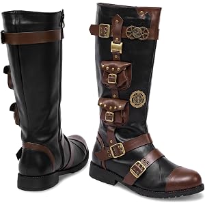 Cuffbow Men's Medieval Steampunk Boots Renaissance Pirate Costume High Boots Viking Leather Shoes for Halloween Cosplay