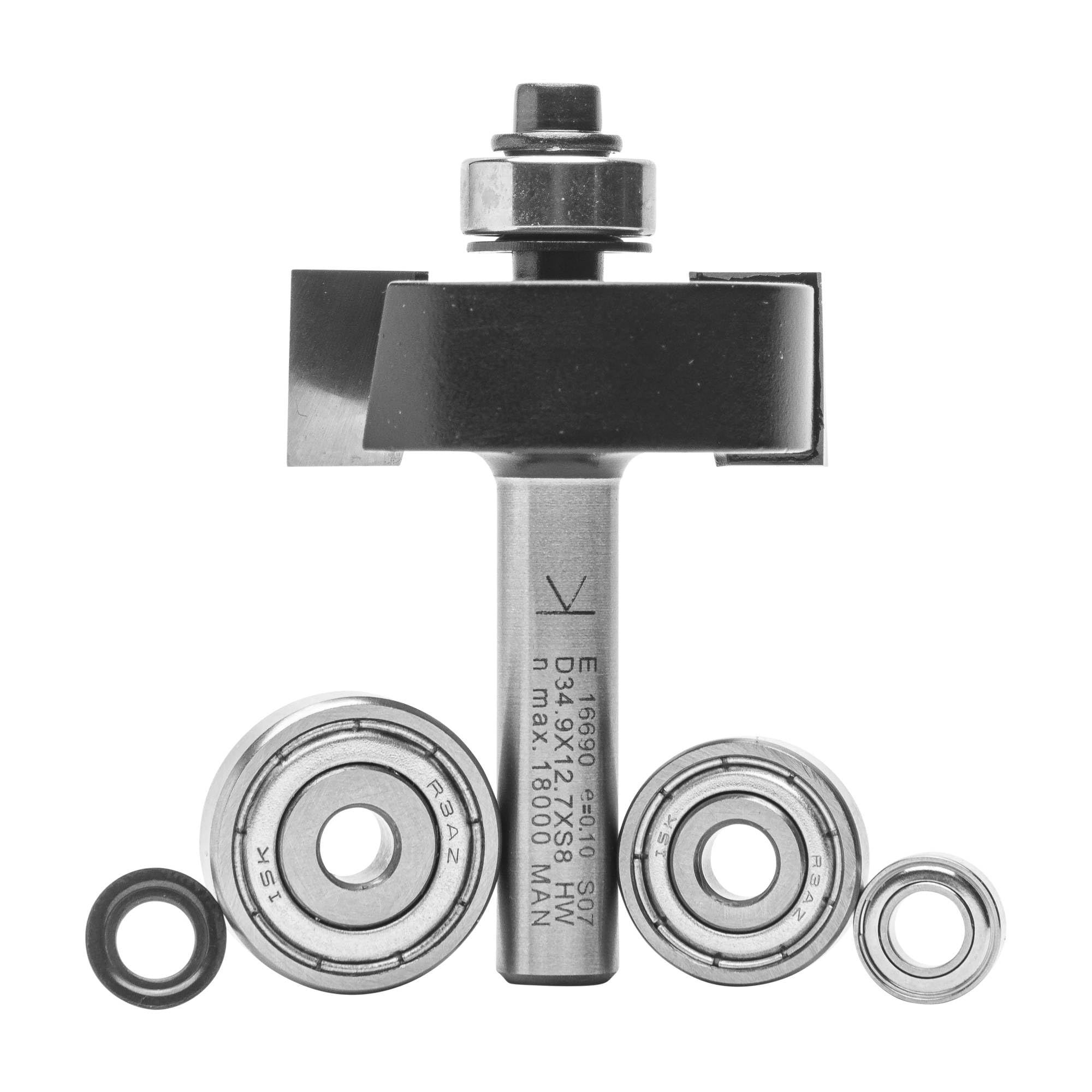 ENT 16690 Rebate Cutter Set tungsten carbide TC, Shank (S) 8 mm, Diameter (D) 34,9 mm, NL 12,7 mm, SL 32 mm, with Ball Bearing