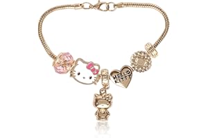 SALLY ROSE Charm Bracelets for Women, 7" Charm Bracelet with 6 Charms Featuring Hello Kitty, Stitch, and Minnie Mouse Official License