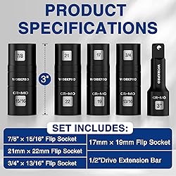 WORKPRO 5PCS Impact Socket Set 1/2" Drive, Lug Nut