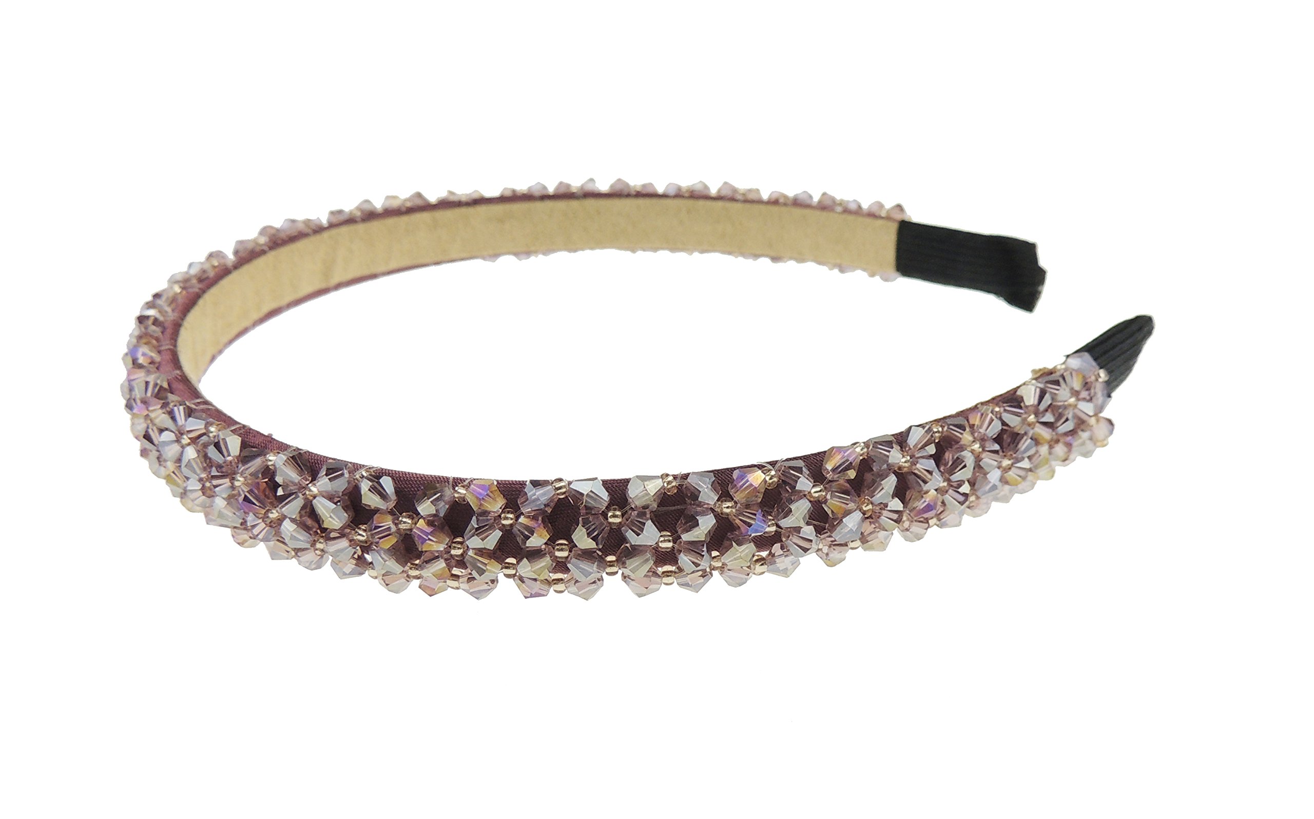 Womens Beaded Diamante Crystal Encrusted Sparkly 1.5cm Wedding Formal Occasion Bridesmaid Christmas Birthday Pageant Evening Bridal Party Formal Alice Band Headwear Hairband Headband (Burgundy)