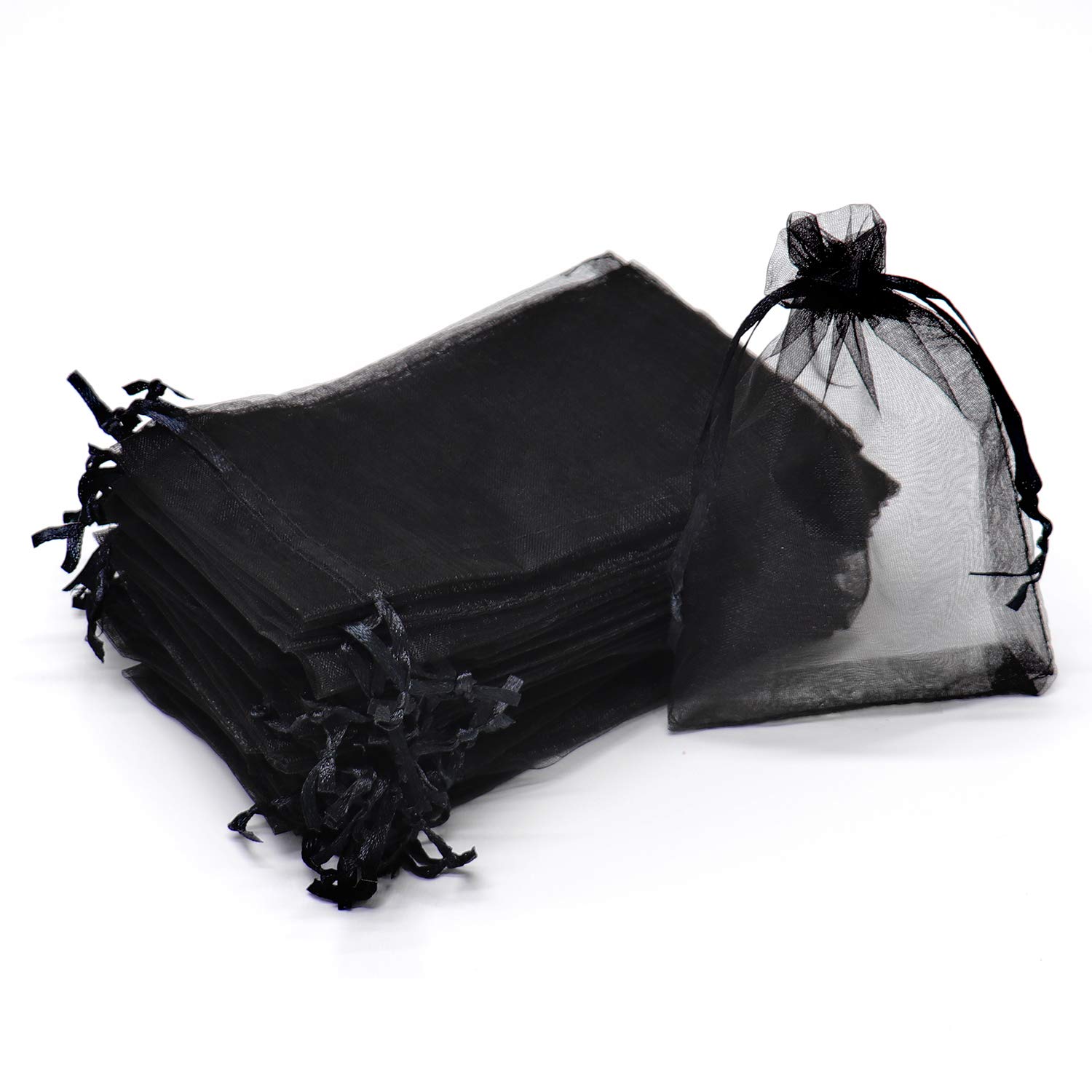 Bezall 50Pcs Black Organza Bags 8X12 inch, Large Mesh Bags Drawstring Sheer Halloween Goodie Gift Bags for Christmas Wedding Party Favor Bags