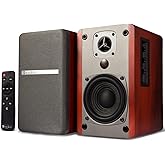 SINGING WOOD BT27 Active Bluetooth Bookshelf Speakers - 60W Powered Studio Monitors, Home Theater Computer Speakers with RCA, Treble/Bass Control, DSP & DRC | HiFi Sound, Wood Grain Finish (Walnut)