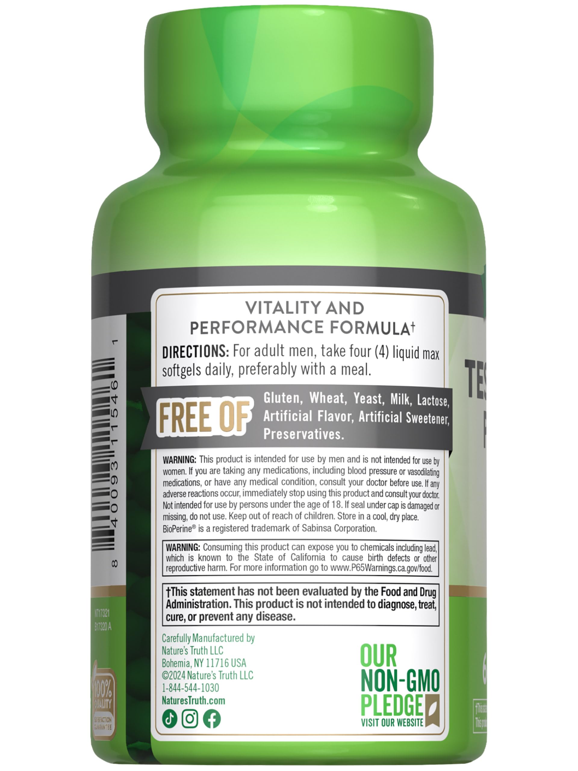 Nature's Truth Testosterone Supplement for Men | 60 Softgels | Non-GMO and Gluten Free Formula