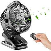 Small Clip on Fan with Remote Control | 8000mAh Battery | 5 Speeds | 5" Portable Rechargeable Mini Desk/Table Fan for Baby Stroller, Outdoor Camping, Tent, Desktop, Bedroom, Living Room, Office, Dorm