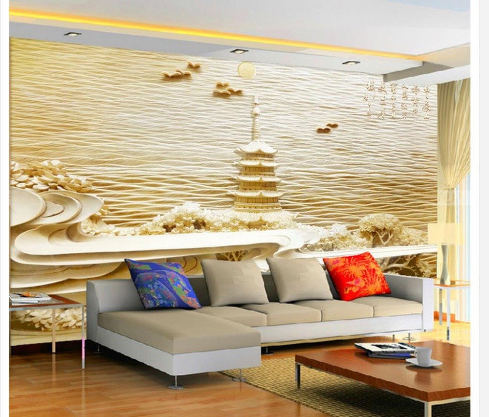 Lhdlily Home Decoration 3d Bathroom Wallpaper Woodcarving Yellow