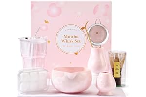 ComboJoy Matcha Whisk Set – Crystalline Glaze Bowl, Bamboo Whisk & Holder, Scoop & Sifter with Holder, Cup with Lid & Straw, 