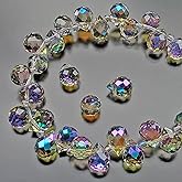 Chengmu 8mm Clear Purple Strawberry Glass Beads for Jewelry Making, Faceted Teardrop Crytal Prism Spacer Beads for Pendants Bracelet Necklace Earring, 90Pcs