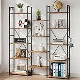 DSNAPE Triple Wide 5 Tier Bookshelf, 67" H Tall Industrial Bookcase with 14 Open Book Shelves, 4 Bonus Hooks and Adjustable Feet, Large Display Storage for Living Room, Office, Rustic Brown